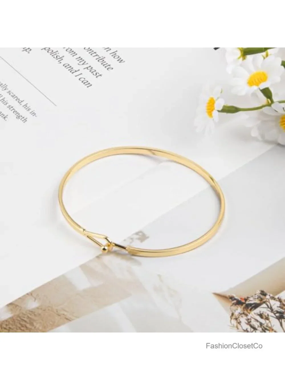 Adjustable Thin Cuff Bangle Hook Bracelet Gold Plated Minimalist Jewelry